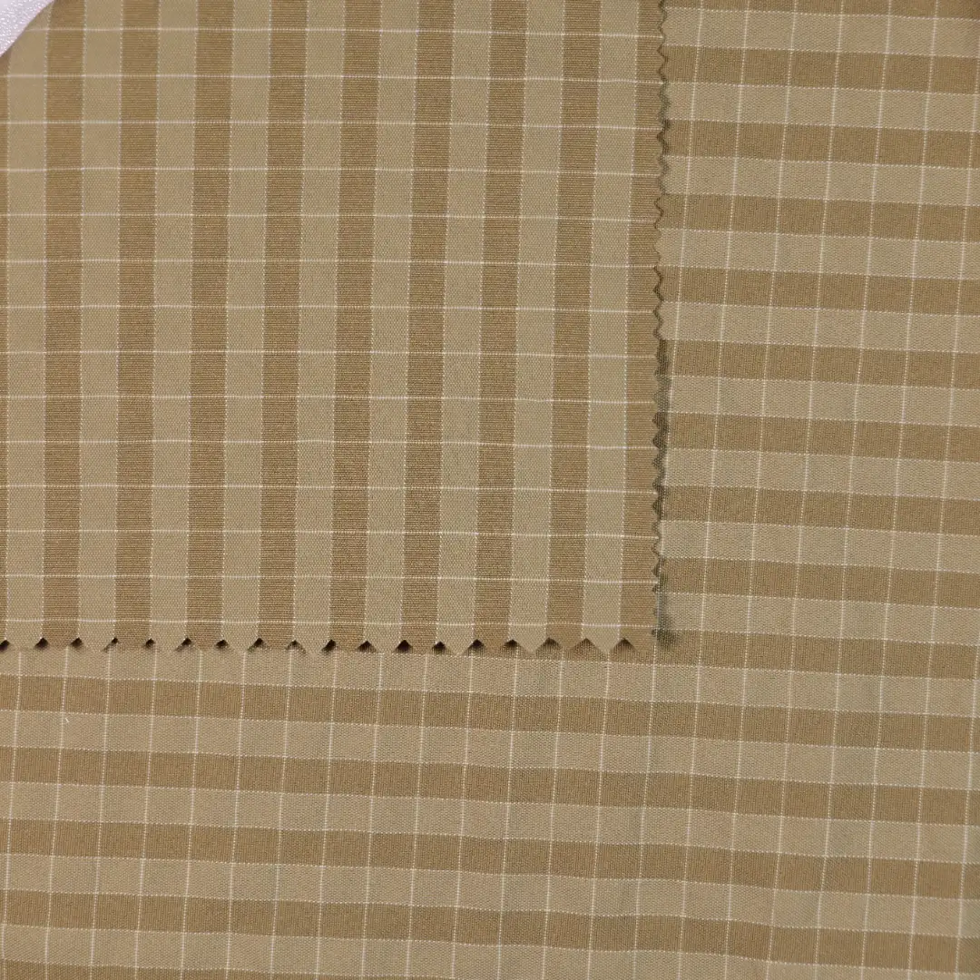 China Fabric for Jackets Yarn Dyed Check Synthetic Woven Fabric Polyester Rayon brown color buy from China wholesaler bulk order at wholesale price free worldwide shipping Alibaba