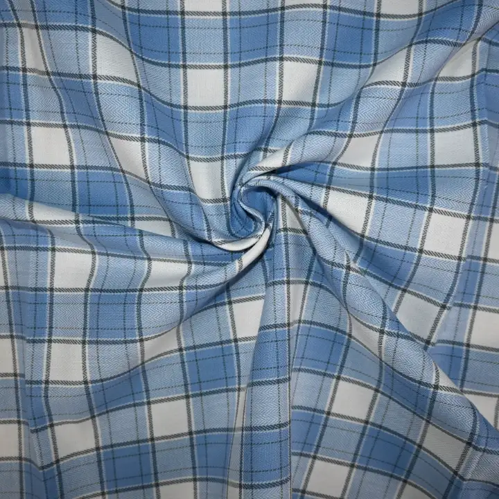India Fabric for Shirt Cotton Plain Natural Woven Fabric COTTON LYCRA Blue white check color buy from India wholesaler bulk order at wholesale price free worldwide shipping Alibaba
