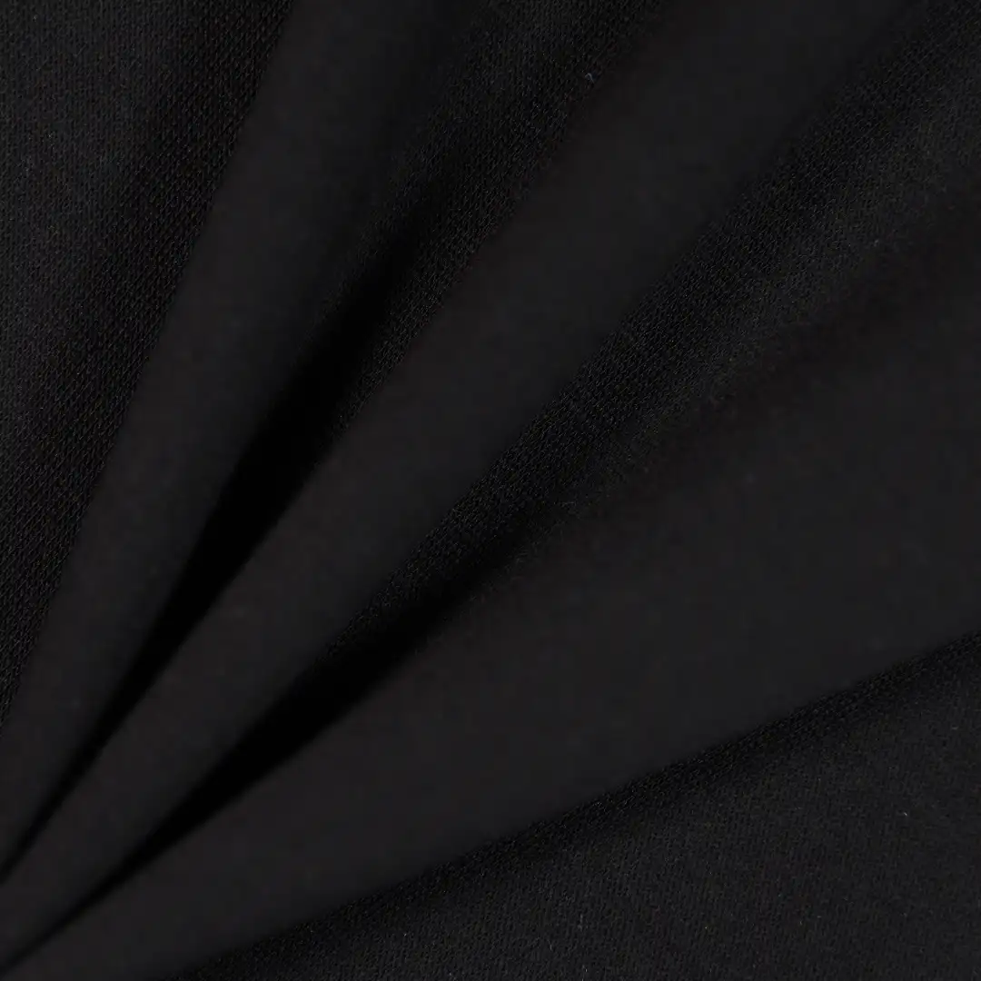 China Fabric for Hoodie Fleece Knit Fabric BCI Cotton Recycled Polyester Spandex black color buy from China wholesaler bulk order at wholesale price free worldwide shipping Alibaba