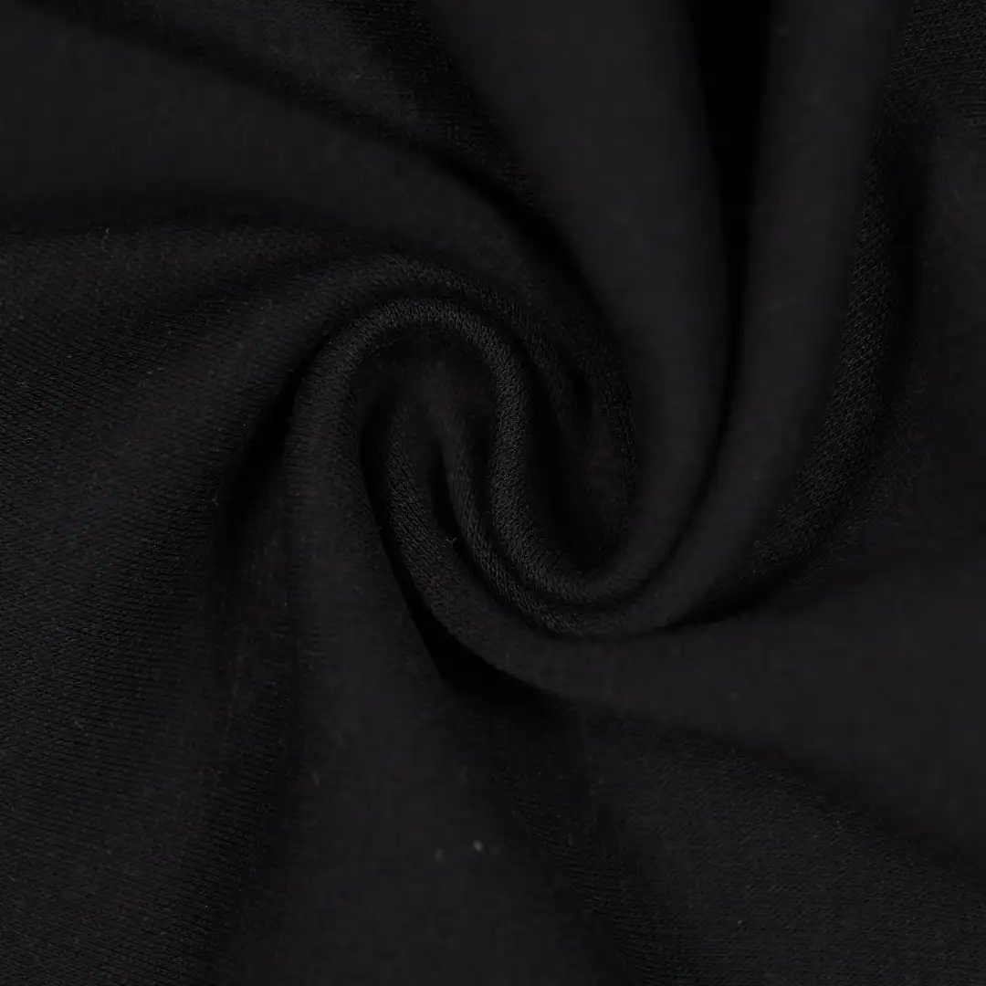 China Fabric for Hoodie Fleece Knit Fabric BCI Cotton Recycled Polyester Spandex black color buy from China wholesaler bulk order at wholesale price free worldwide shipping Alibaba