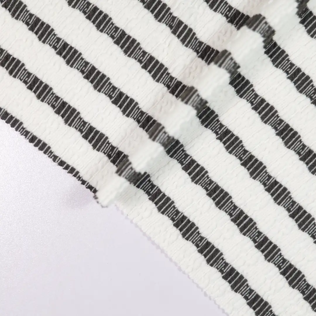 China Fabric for T-Shirt,Polo Shirt,Sleeveless Sundress,Puff Sleeve Ruched Dress Jacquard Knit Fabric Cotton Polyester Spandex white&black color buy from China wholesaler bulk order at wholesale price free worldwide shipping Alibaba
