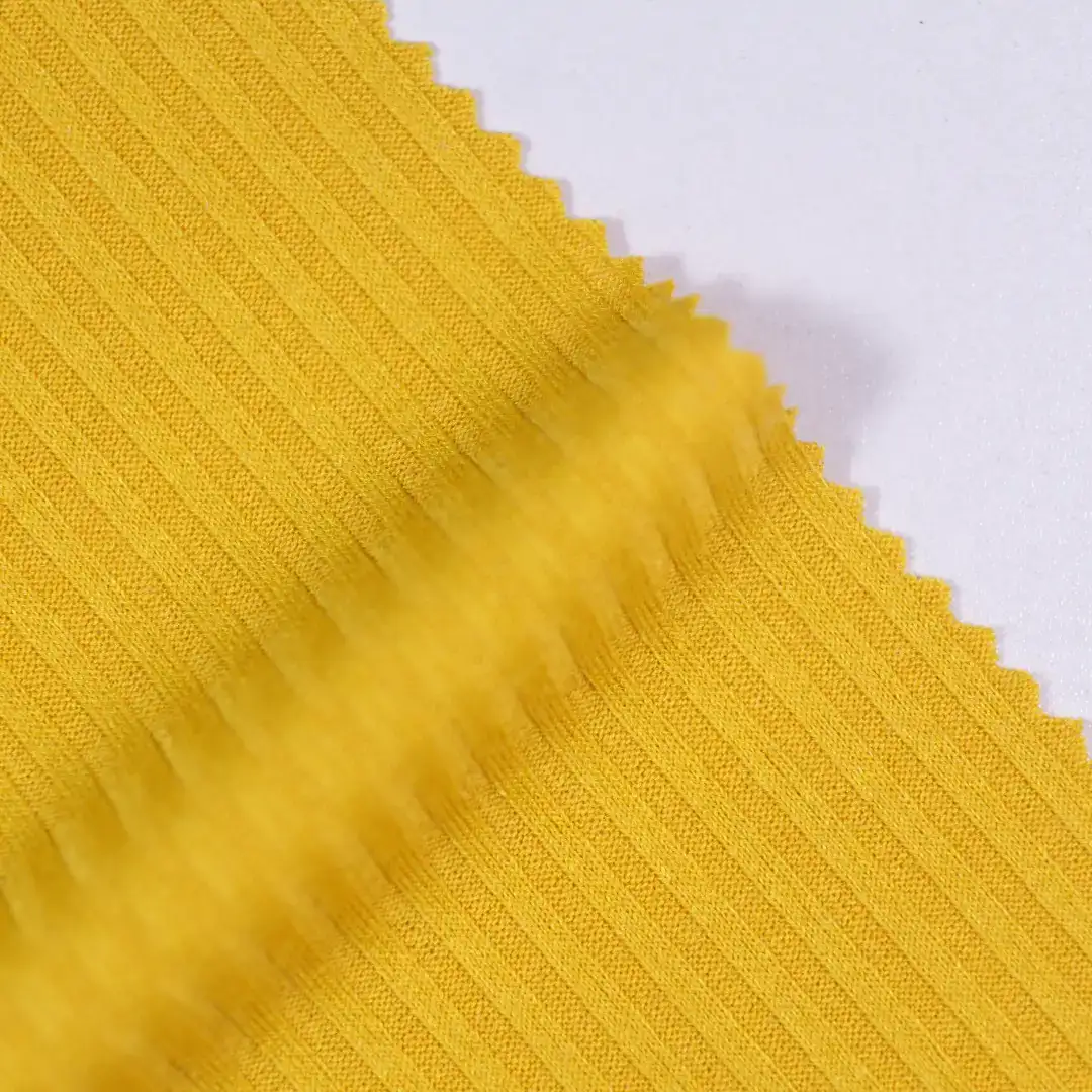 China Fabric for T-Shirt,Backless Beach Dress,Long Sleeve Base Layer Top Rib Knit Fabric Polyester Spandex yellow color buy from China wholesaler bulk order at wholesale price free worldwide shipping Alibaba