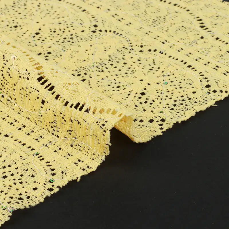 China Fabric for Blouse,Lingerie Lace Knit Fabric Cotton Nylon Yellow color buy from China wholesaler bulk order at wholesale price free worldwide shipping Alibaba