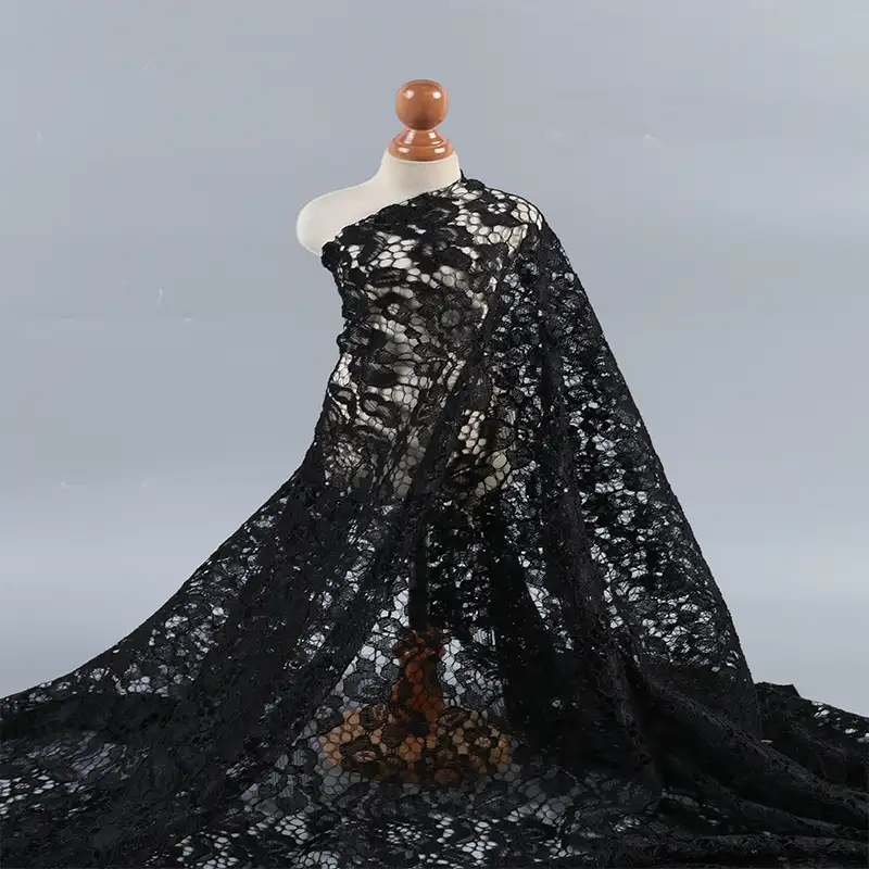 China Fabric for Shirt,Skirt Lace Knit Fabric Polyester Black color buy from China wholesaler bulk order at wholesale price free worldwide shipping Alibaba