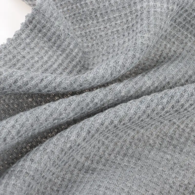 China Fabric for Loungewear Waffle Knit Fabric Recycled Polyester Polyester Cotton Grey color buy from China wholesaler bulk order at wholesale price free worldwide shipping Alibaba