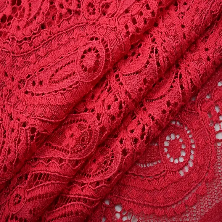 China Fabric for Skirt,Dresses (Pullover)  Lace Knit Fabric Nylon Rayon Cotton RED color buy from China wholesaler bulk order at wholesale price free worldwide shipping Alibaba