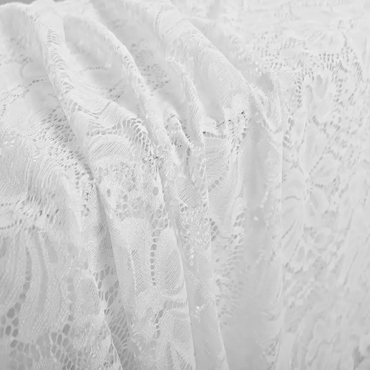 China Fabric for Skirt Lace Knit Fabric Nylon Spandex White color buy from China wholesaler bulk order at wholesale price free worldwide shipping Alibaba