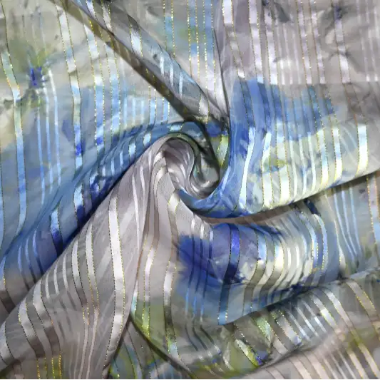 India Fabric for Blouse Polyester Lurex Stripe Print Synthetic Woven Fabric Polyester Lurex Flower Printed color buy from India wholesaler bulk order at wholesale price free worldwide shipping Alibaba