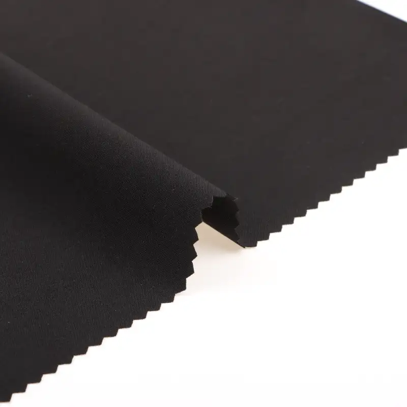 China Fabric for Pants Four Stretch Polyester Woven Fabric Synthetic Woven Fabric Polyester Spandex BLACK color buy from China wholesaler bulk order at wholesale price free worldwide shipping Alibaba