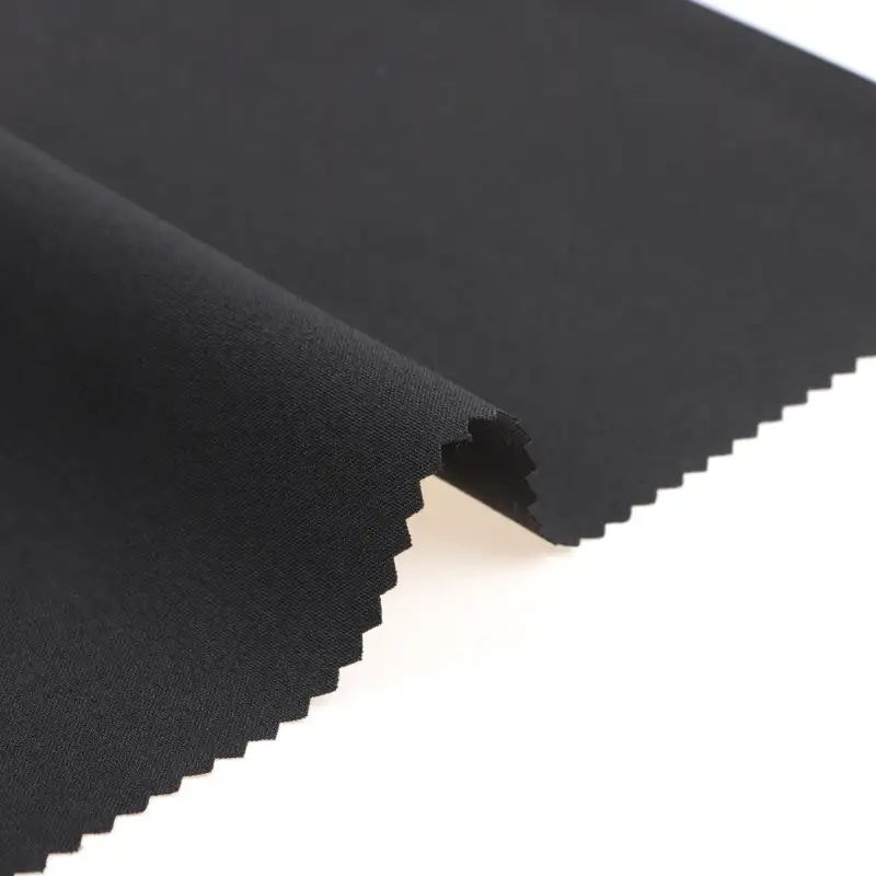 China Fabric for Pants Four Stretch Polyester Woven Fabric Synthetic Woven Fabric Polyester Spandex BLACK color buy from China wholesaler bulk order at wholesale price free worldwide shipping Alibaba