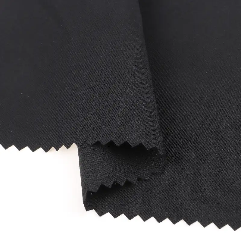 China Fabric for Pants Four Stretch Polyester Woven Fabric Synthetic Woven Fabric Polyester Spandex BLACK color buy from China wholesaler bulk order at wholesale price free worldwide shipping Alibaba