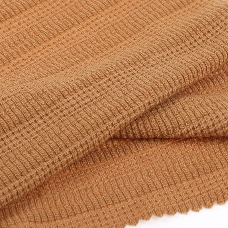 China Fabric for T-Shirt,Shorts Weft Jacquard Knit Fabric Polyester Rayon Spandex Caramel color buy from China wholesaler bulk order at wholesale price free worldwide shipping Alibaba