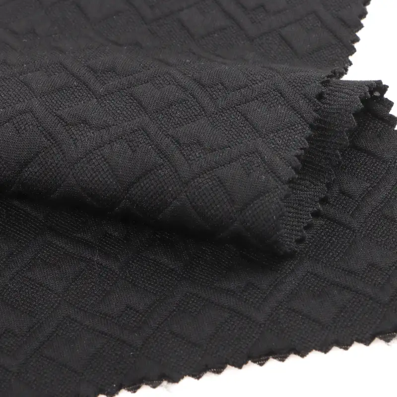 China Fabric for Loungewear Weft Jacquard Knit Fabric Polyester Spandex Black color buy from China wholesaler bulk order at wholesale price free worldwide shipping Alibaba