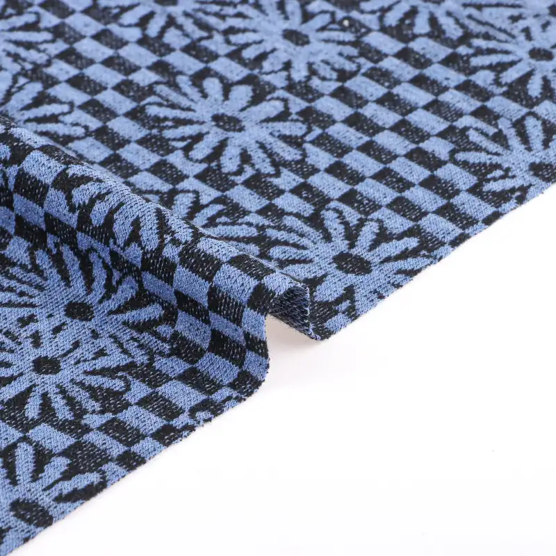 China Fabric for T-Shirt,Shorts,Loungewear Weft Jacquard Knit Fabric Polyester Rayon Spandex Blue color buy from China wholesaler bulk order at wholesale price free worldwide shipping Alibaba