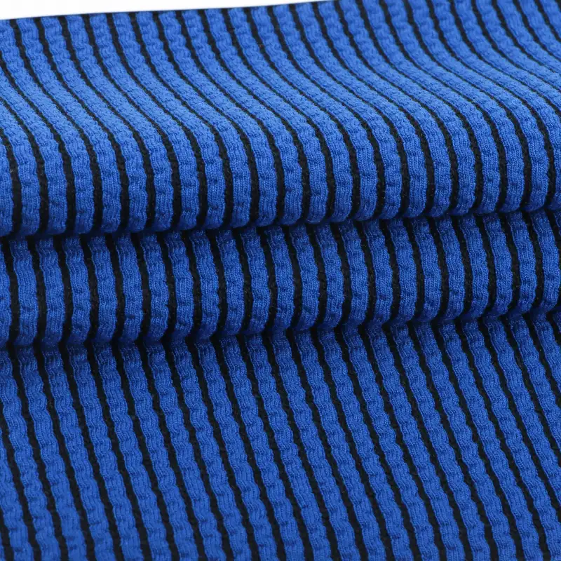 China Fabric for T-Shirt,Shorts,Loungewear Weft Jacquard Knit Fabric Polyester Rayon Spandex Blue color buy from China wholesaler bulk order at wholesale price free worldwide shipping Alibaba