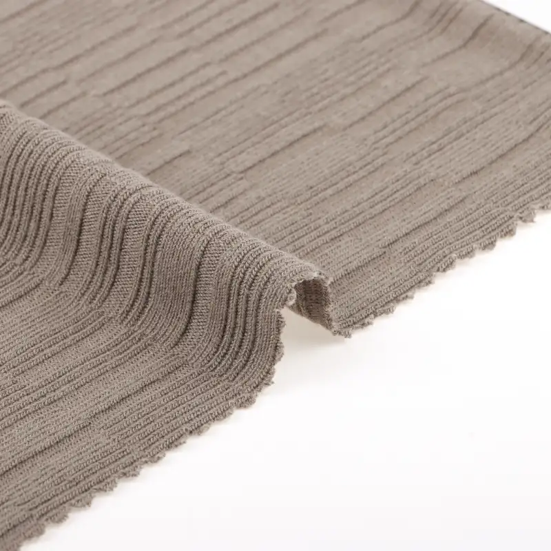 China Fabric for T-Shirt Weft Jacquard Knit Fabric Polyester Rayon Spandex Brown color buy from China wholesaler bulk order at wholesale price free worldwide shipping Alibaba