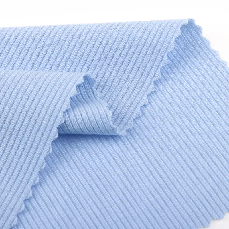 China Fabric for T-Shirt,Shorts,Loungewear Rib Knit Fabric Polyester Rayon Spandex Blue color buy from China wholesaler bulk order at wholesale price free worldwide shipping Alibaba