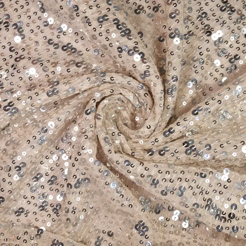 China Fabric for Skirt  Sequined Mesh Fabric Knit Fabric Polyester Antique White color buy from China wholesaler bulk order at wholesale price free worldwide shipping Alibaba