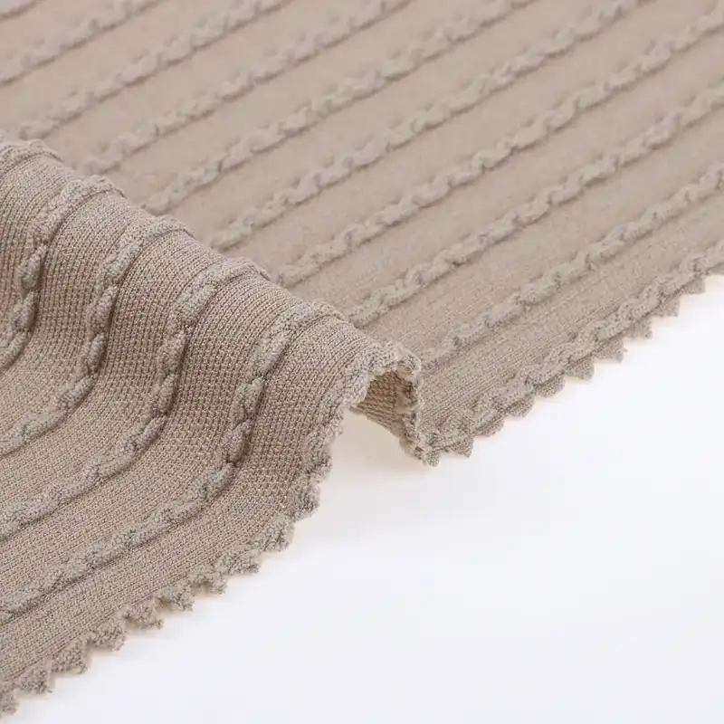China Fabric for T-Shirt,Blouse Weft Jacquard Knit Fabric Polyester Elastane coffee color color buy from China wholesaler bulk order at wholesale price free worldwide shipping Alibaba