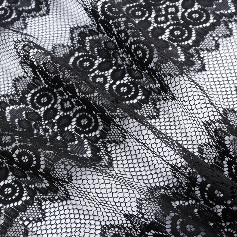 China Fabric for Blouse,Skirt,Dresses (Cardigan Open)  Lace Knit Fabric Polyester black color buy from China wholesaler bulk order at wholesale price free worldwide shipping Alibaba