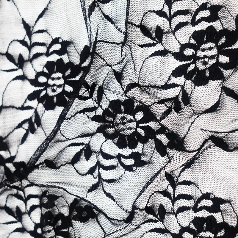 China Fabric for Blouse,Skirt,Shirt Long Sleeve Button ,Dresses (Cardigan Button) ,Skirt  Lace Knit Fabric Nylon Spandex black color buy from China wholesaler bulk order at wholesale price free worldwide shipping Alibaba