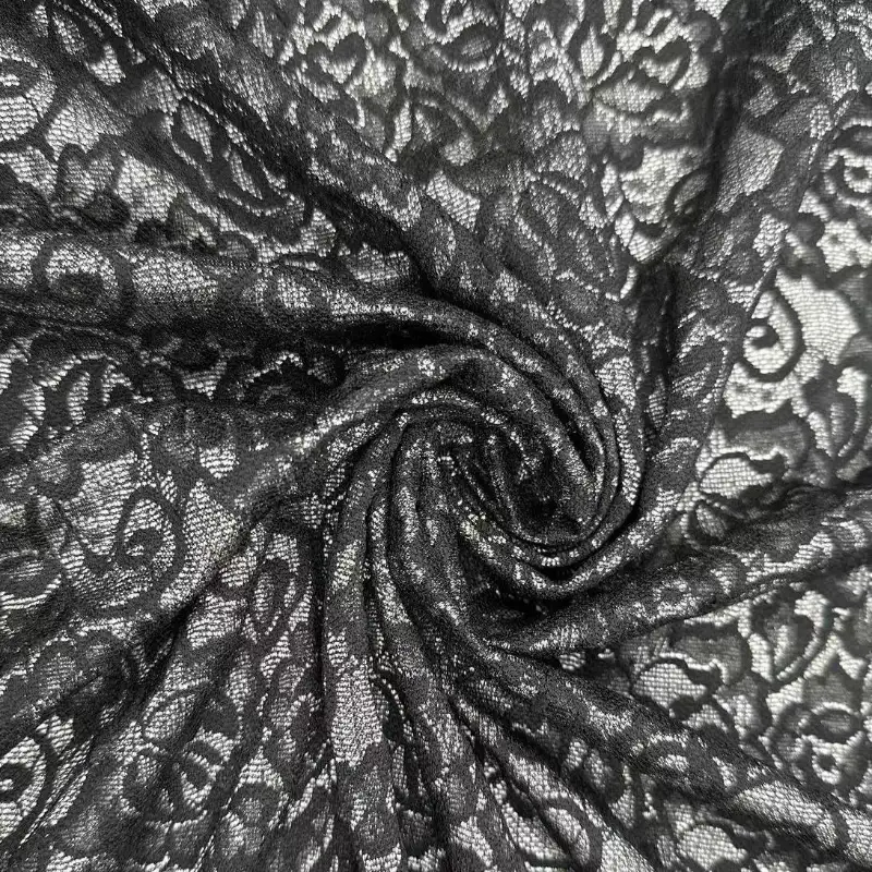 China Fabric for Blouse,Skirt,Shirt Long Sleeve Button ,Dresses (Cardigan Open) ,Skirt  Lace Knit Fabric Nylon Spandex black color buy from China wholesaler bulk order at wholesale price free worldwide shipping Alibaba