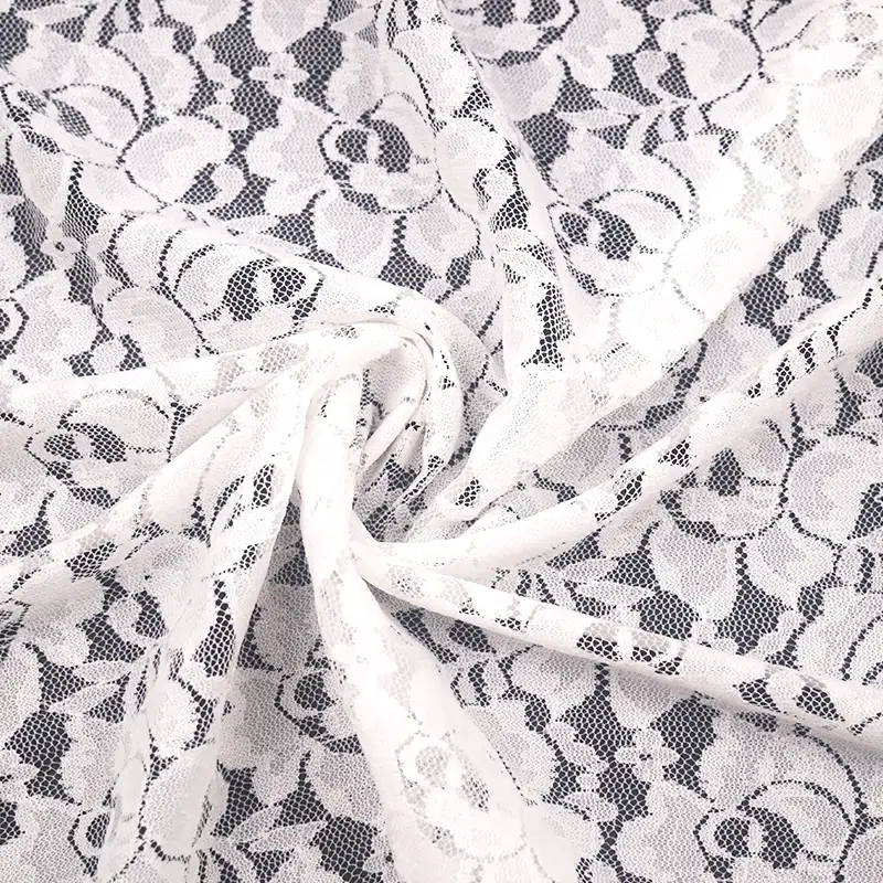 China Fabric for Blouse,Skirt,Dresses (Cardigan Open) ,Skirt  Lace Knit Fabric Nylon Spandex white color buy from China wholesaler bulk order at wholesale price free worldwide shipping Alibaba