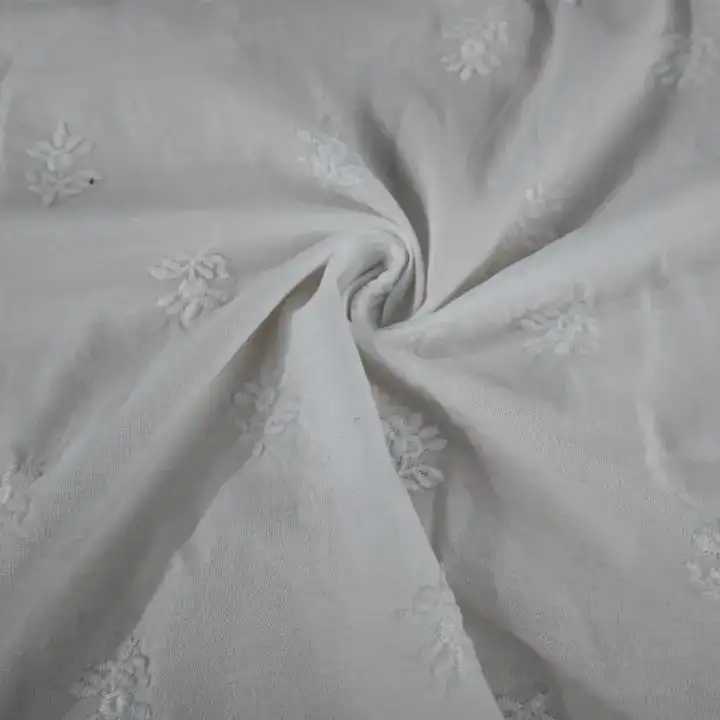 India Fabric for Shirt,Blouse,Crop Top Schiffli Synthetic Woven Fabric Cotton White color buy from India wholesaler bulk order at wholesale price free worldwide shipping Alibaba