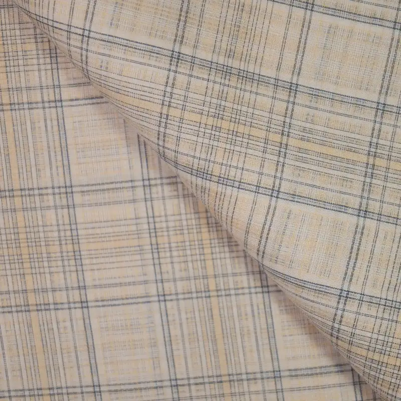 China Fabric for Shirt,Blouse,Crop Top,Skirt Yarn Dyed Check Woven Blended Fabric Cotton Silk Khaki color buy from China wholesaler bulk order at wholesale price free worldwide shipping Alibaba