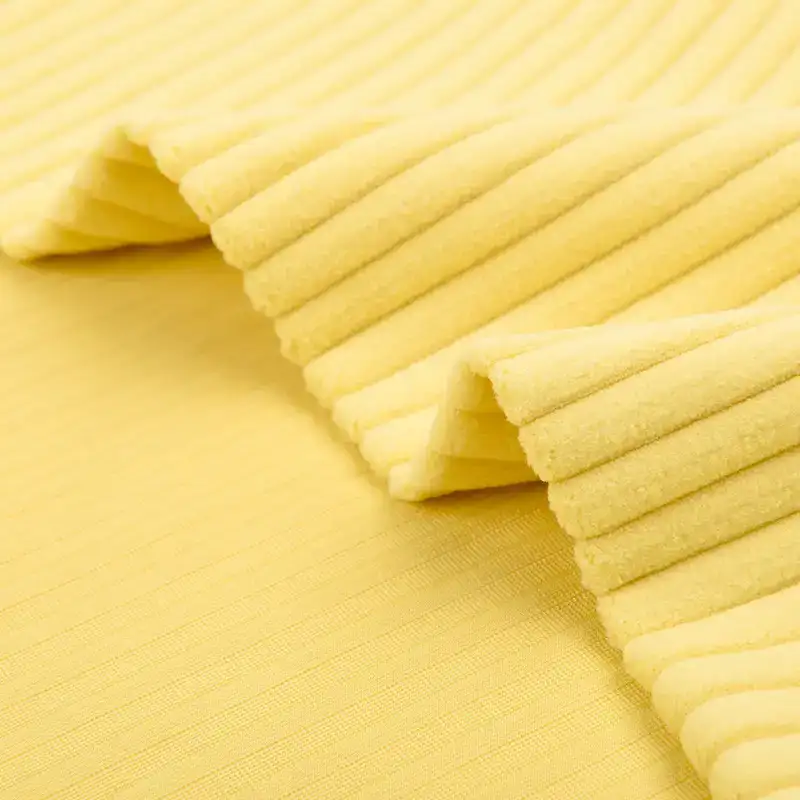 China Fabric for Jogger,Hoodie,Pajamas,Open Cardigan ,Full-Zipper Cardigan ,Half-Zipper Cardigan ,Shirt Long Sleeve Zipper ,Shirt Half Sleeve Button ,Shirt Half Sleeve Zipper ,Loungewear knitted Corduroy Knit Fabric Polyester Yellow color buy from China wholesaler bulk order at wholesale price free worldwide shipping Alibaba