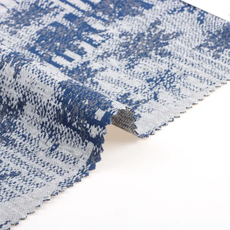 China Fabric for T-Shirt,Polo T-shirt ,Tracksuits Weft Jacquard Knit Fabric Polyester Cotton Spandex Blue grey color buy from China wholesaler bulk order at wholesale price free worldwide shipping Alibaba