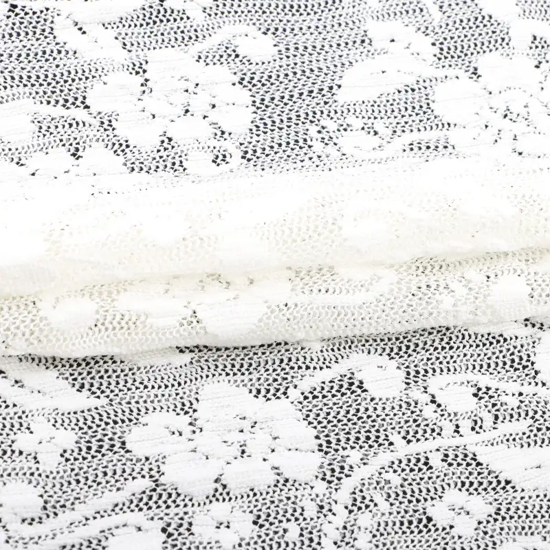 China Fabric for Crop Top,Skirt  Lace Knit Fabric Polyester Spandex white color buy from China wholesaler bulk order at wholesale price free worldwide shipping Alibaba