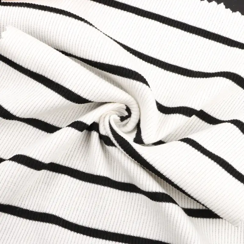 China Fabric for Polo Shirt,Crop Top,Full-Zipper Cardigan ,Half-Zipper Cardigan  Rib Knit Fabric Cotton Polyester Spandex Black and white color buy from China wholesaler bulk order at wholesale price free worldwide shipping Alibaba