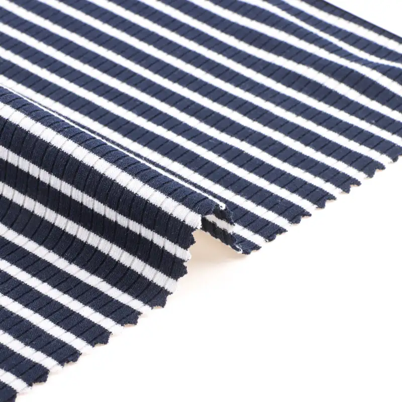 China Fabric for T-Shirt,Polo Shirt,Crop Top,Loungewear Rib Knit Fabric Polyester Cotton Spandex Blue and white color buy from China wholesaler bulk order at wholesale price free worldwide shipping Alibaba