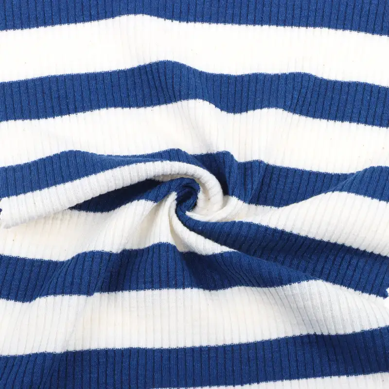 China Fabric for Polo Shirt,Crop Top,Loungewear Rib Knit Fabric Polyester Cotton Spandex Blue and white color buy from China wholesaler bulk order at wholesale price free worldwide shipping Alibaba