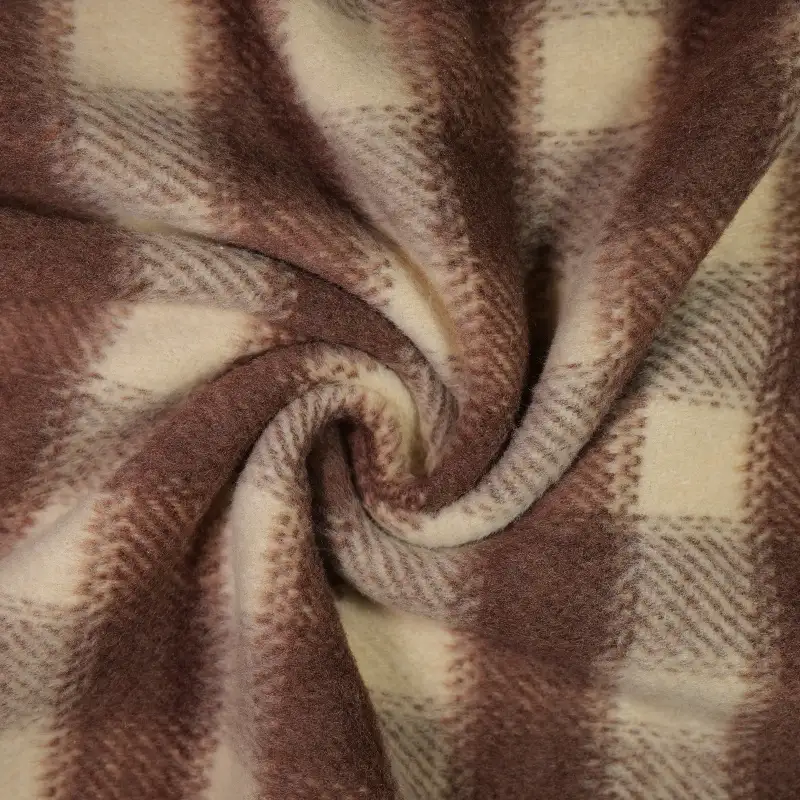 China Fabric for Jackets,Overcoat,Uniform,Fringe Jacket Yarn Dyed Check Woven Blended Fabric Wool Polyester dark coffee color buy from China wholesaler bulk order at wholesale price free worldwide shipping Alibaba