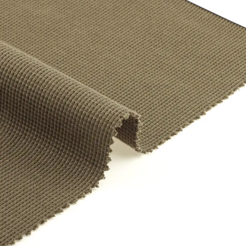 China Fabric for Sweatshirt Waffle Knit Fabric Cotton Wool Elastane olive color buy from China wholesaler bulk order at wholesale price free worldwide shipping Alibaba