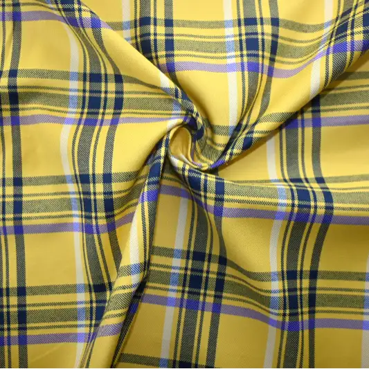 India Fabric for Shirt Yarn Dyed Check Synthetic Woven Fabric POLYESTER COTTON Yellow Check color buy from India wholesaler bulk order at wholesale price free worldwide shipping Alibaba