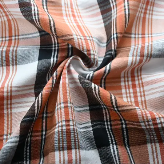 India Fabric for Shirt Yarn Dyed Check Synthetic Woven Fabric COTTON Orange Check color buy from India wholesaler bulk order at wholesale price free worldwide shipping Alibaba