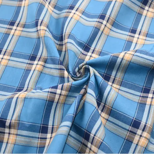 India Fabric for Shirt Yarn Dyed Check Synthetic Woven Fabric COTTON Blue Check color buy from India wholesaler bulk order at wholesale price free worldwide shipping Alibaba