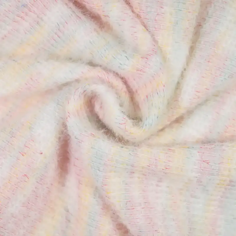 China Fabric for Open Cardigan (Sweater),Round Neck Pullover (Sweater),Crew Neck Pullover (Sweater),Crop Top Pullover (Sweater) Woolen Tweed Woolen Polyester Polyamide pink color buy from China wholesaler bulk order at wholesale price free worldwide shipping Alibaba