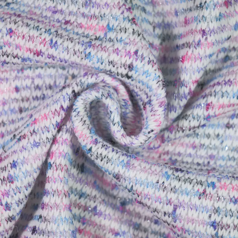 China Fabric for Open Cardigan (Sweater),Round Neck Pullover (Sweater),Crew Neck Pullover (Sweater),Crop Top Pullover (Sweater) Woolen Tweed Woolen Polyester Spandex METALLIC GOLD Acrylic Purple color buy from China wholesaler bulk order at wholesale price free worldwide shipping Alibaba