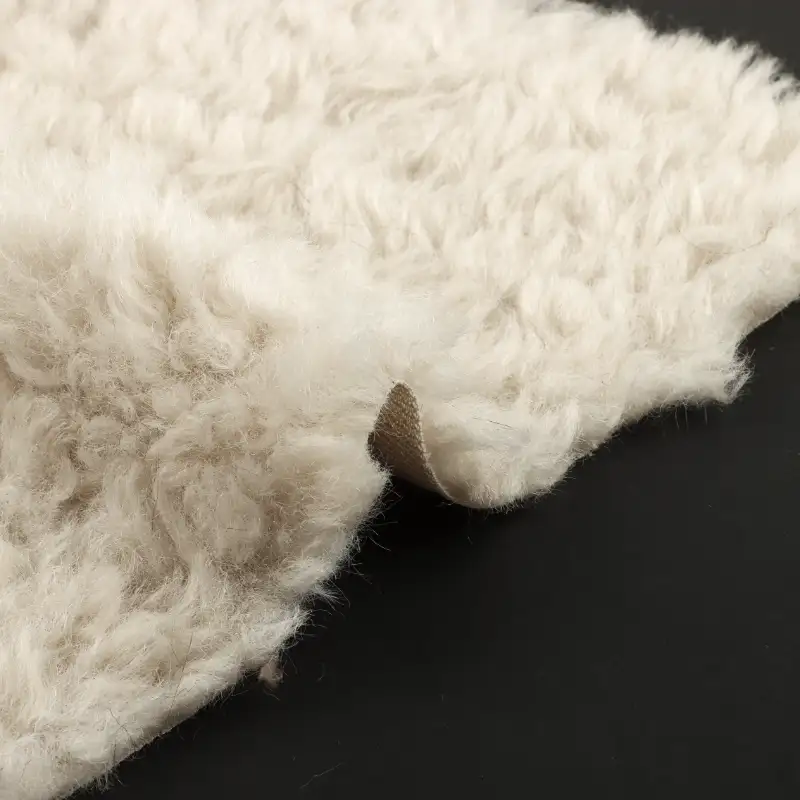 China Fabric for Jackets,Overcoat Fake Fur Knit Fabric Polyester Beige color buy from China wholesaler bulk order at wholesale price free worldwide shipping Alibaba