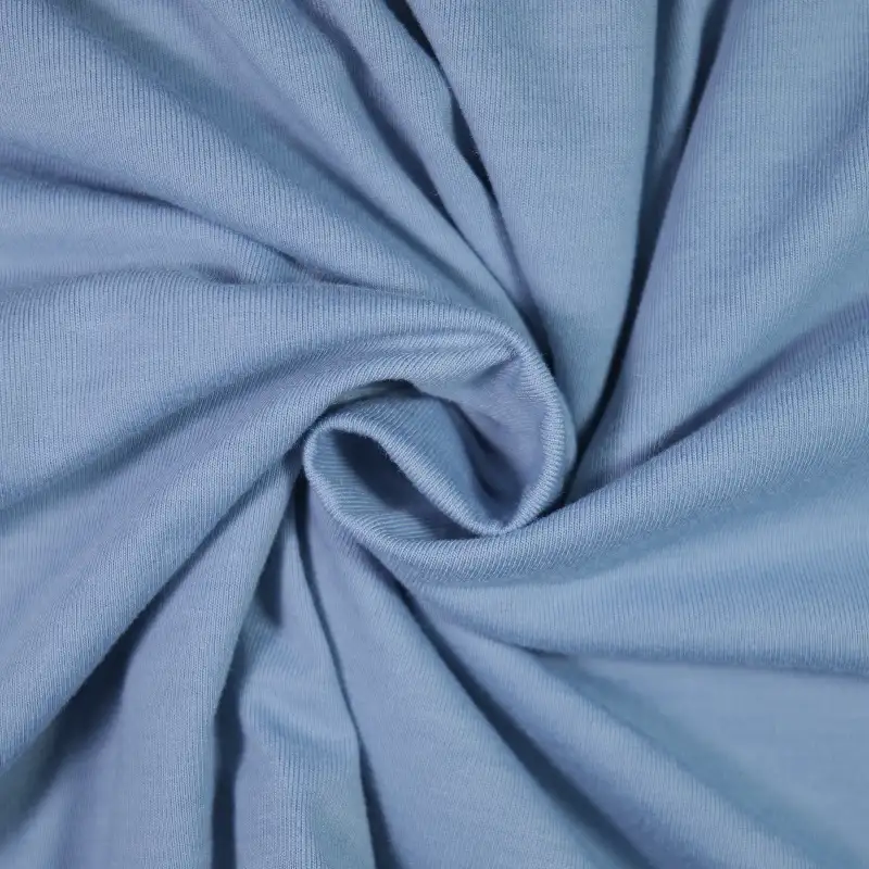 China Fabric for T-Shirt,Ruffle Shirt Dress,Strap Midi Dress,Puffball Strappy Dress Single Jersey Knit Fabric Polyester Elastane BLUE color buy from China wholesaler bulk order at wholesale price free worldwide shipping Alibaba