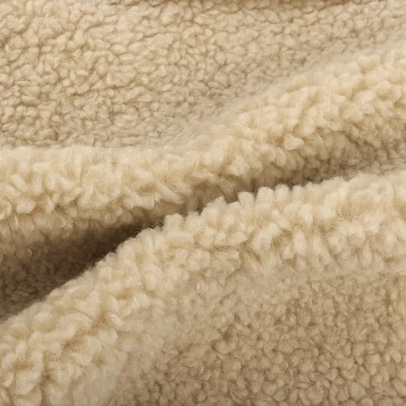 China Fabric for Jackets,Overcoat Sherpa Knit Fabric Polyester Beige color buy from China wholesaler bulk order at wholesale price free worldwide shipping Alibaba