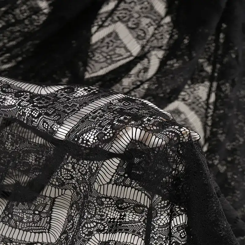 China Fabric for Shirt,Skirt Lace Knit Fabric Polyester Black color buy from China wholesaler bulk order at wholesale price free worldwide shipping Alibaba