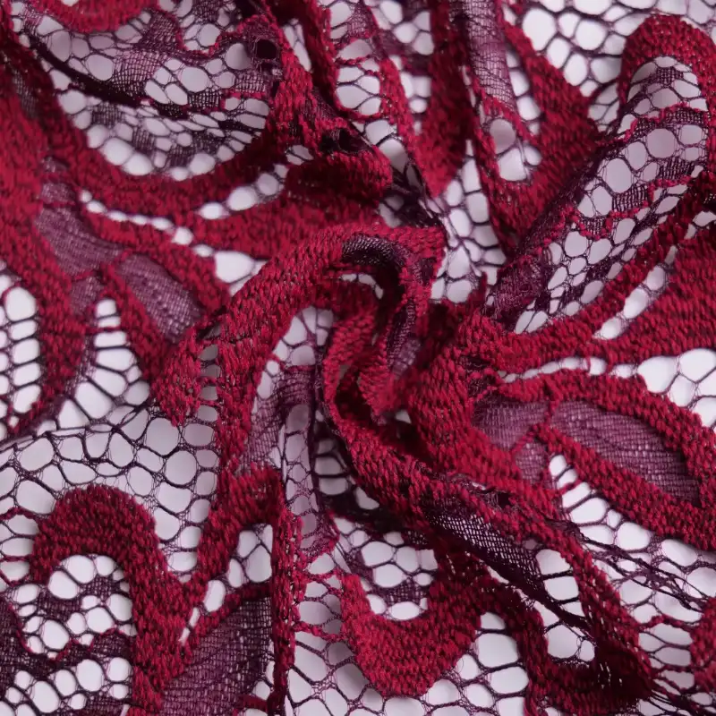 China Fabric for Skirt Lace Knit Fabric Nylon Polyester DarkRed color buy from China wholesaler bulk order at wholesale price free worldwide shipping Alibaba