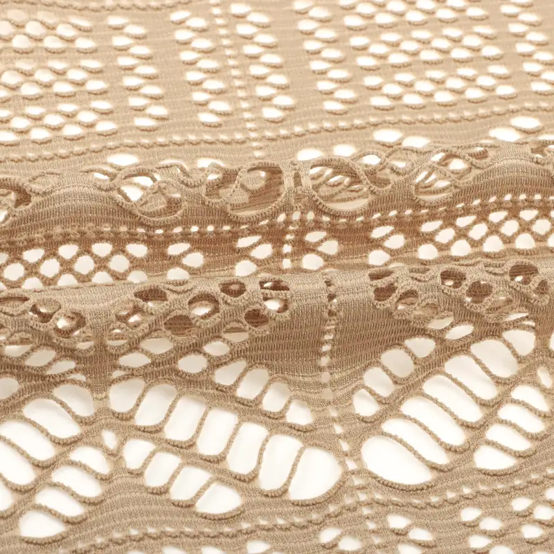 China Fabric for Skirt,Crop Top Pullover (Sweater),Ruched Cuffs Big Collar Top Mesh Knit Fabric Polyester Spandex Brown color buy from China wholesaler bulk order at wholesale price free worldwide shipping Alibaba