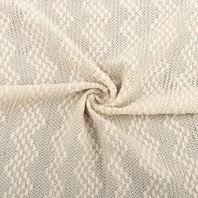 China Fabric for Skirt,Crop Top Pullover (Sweater),Dresses (Pullover) (Sweater) Jacquard Knit Fabric Polyester Spandex Beige color buy from China wholesaler bulk order at wholesale price free worldwide shipping Alibaba