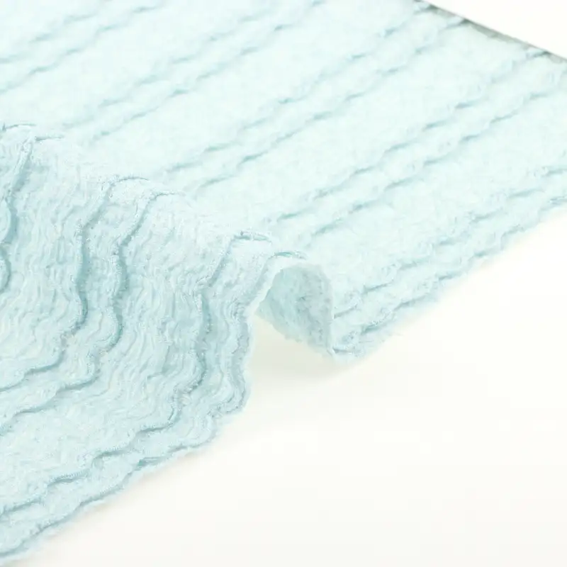 China Fabric for Skirt,Ruched Cuffs Big Collar Top Jacquard Knit Fabric Polyester Spandex blue color buy from China wholesaler bulk order at wholesale price free worldwide shipping Alibaba